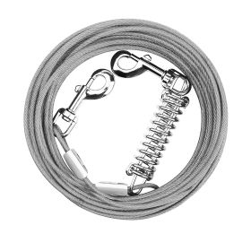 Dog Tie Out Cable Long Dog Leash Chew Proof Lead Dog Chain with Durable Spring 360¬∞ Rotatable Clips PVC Case for Outside Yard Caming (Color: Grey, size: 15m)